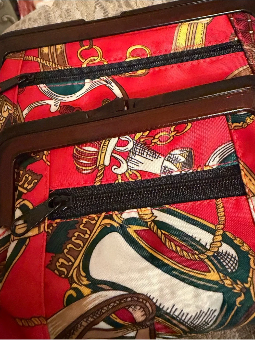 Red Chain Print Cosmetic Pouch with Zipper Pocket 2 pc!! New!